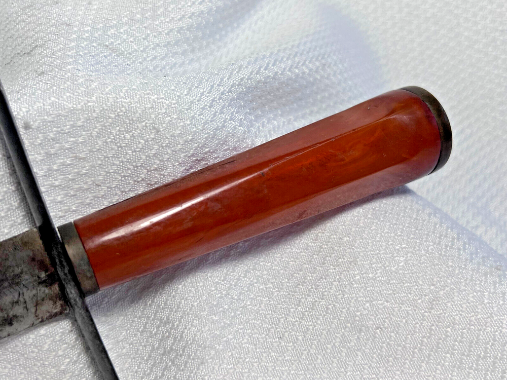 WW1 WW2 Dagger Butterscotch Swirl Bakelite Handle Dbl Edge Single Blade Knife
