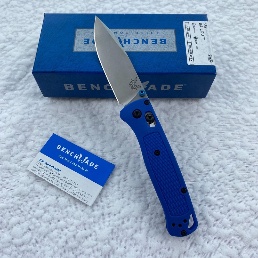 Benchmade 535 Bugout Folding Knife Custom Crater Blue Grivory Handle S30V Blade