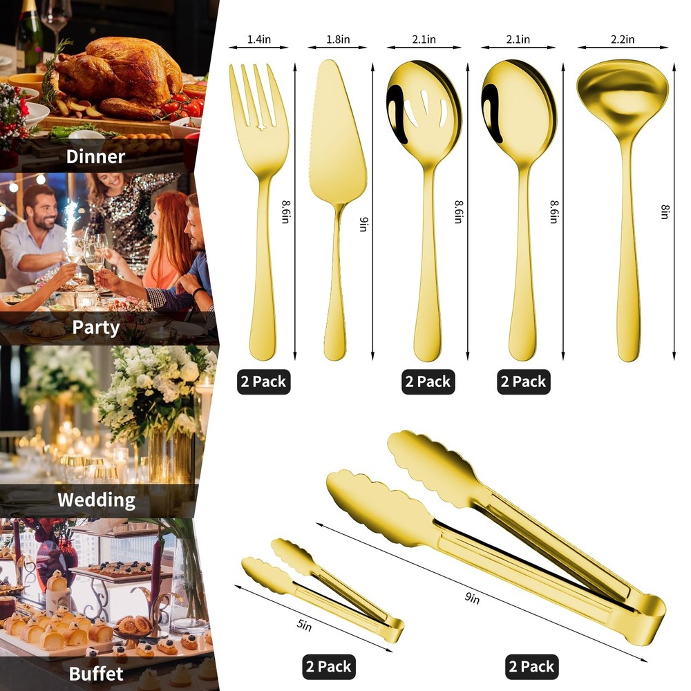 Gold 12 Pieces Serving Utensils Include Large Serving Spoons,Slotted Serving ...