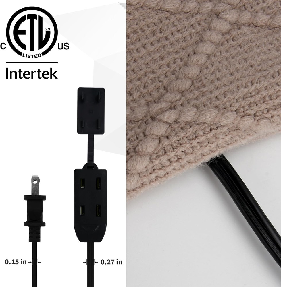 2 Prong Extension Cable 10 FT Extra Long Power Cord with 3 Outlets Flat Multi