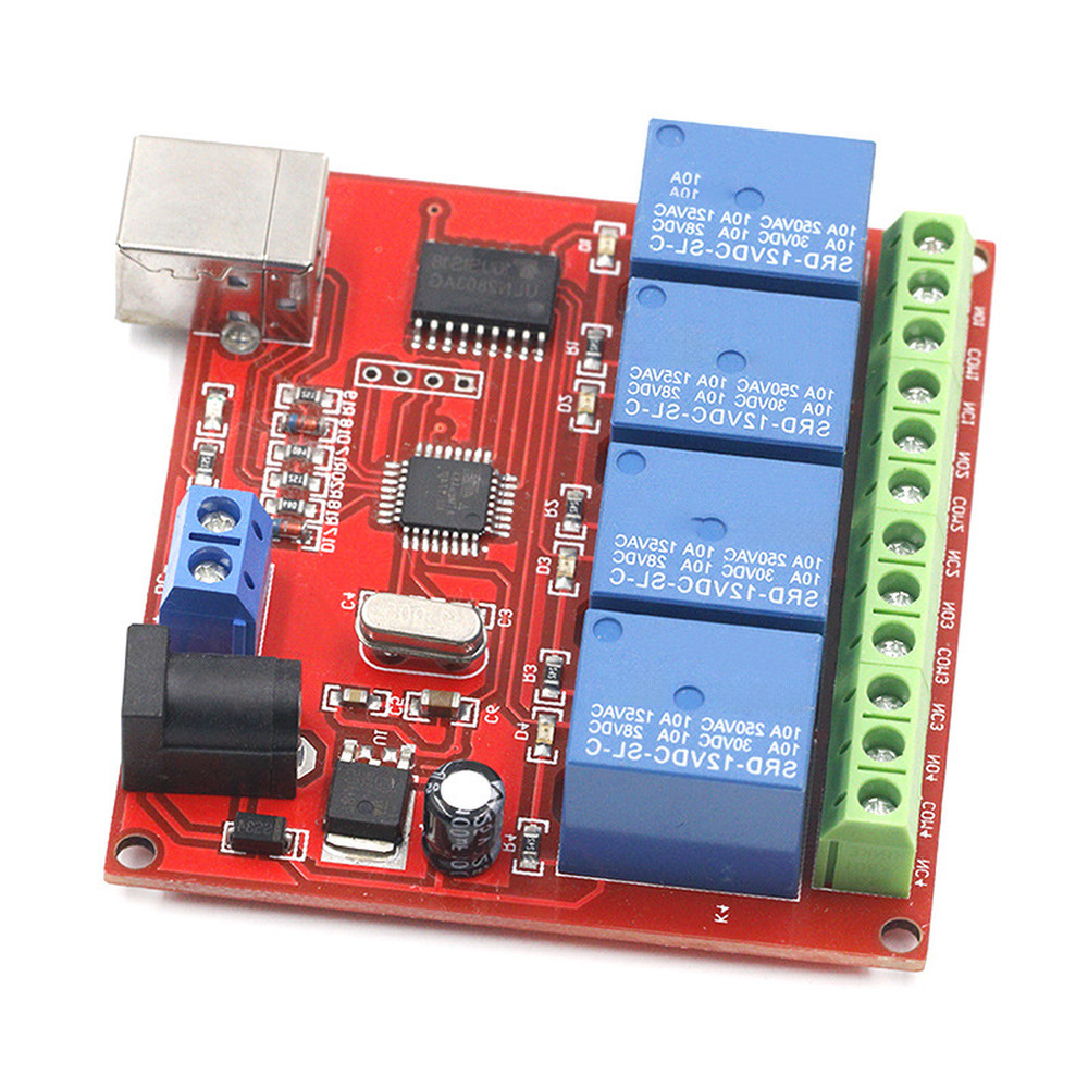 4 Channel USB Relay Module with Flexible Power Options and Secure Mounting