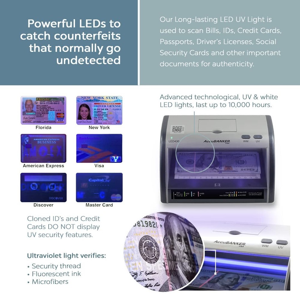 Led430 Counterfeit Detection System With Uv And Magnetic Verification Lights