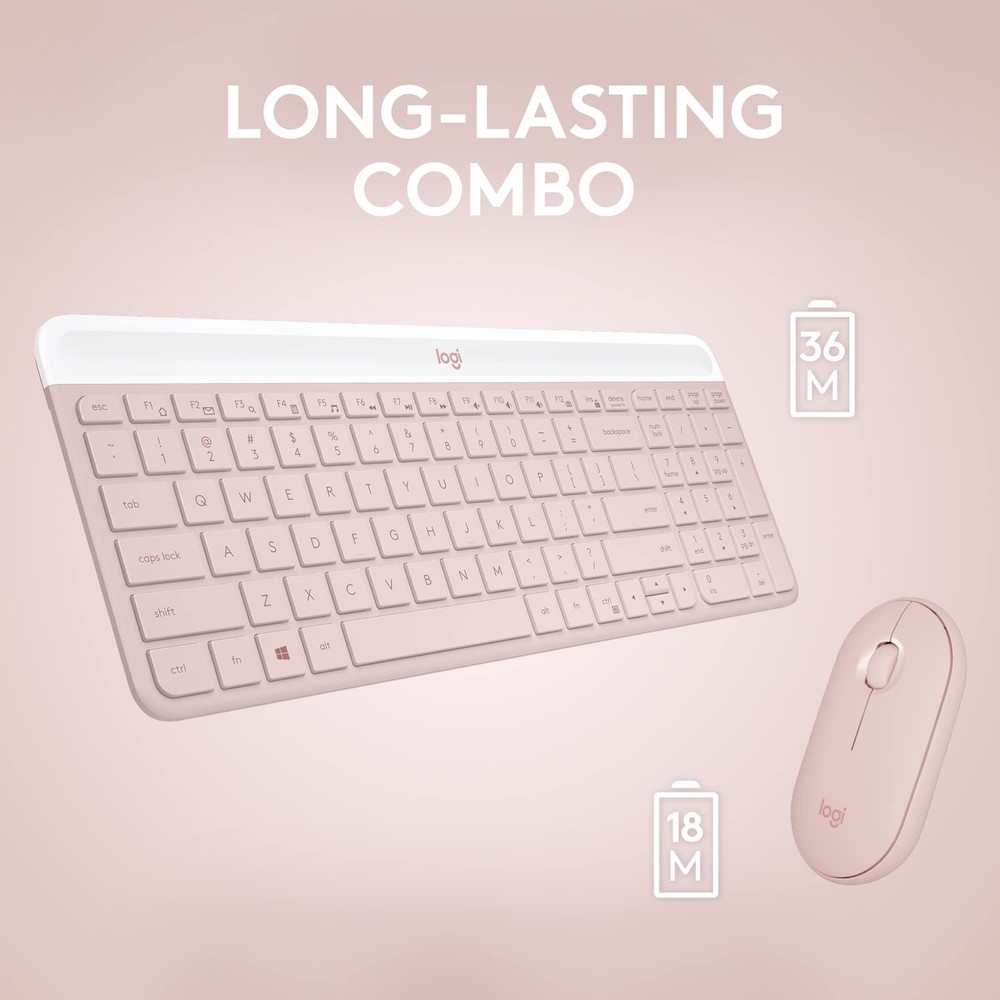 Logitech MK470 Keyboard - Pink: USB-A Low-Profile Full-Size Keyboard & Mouse