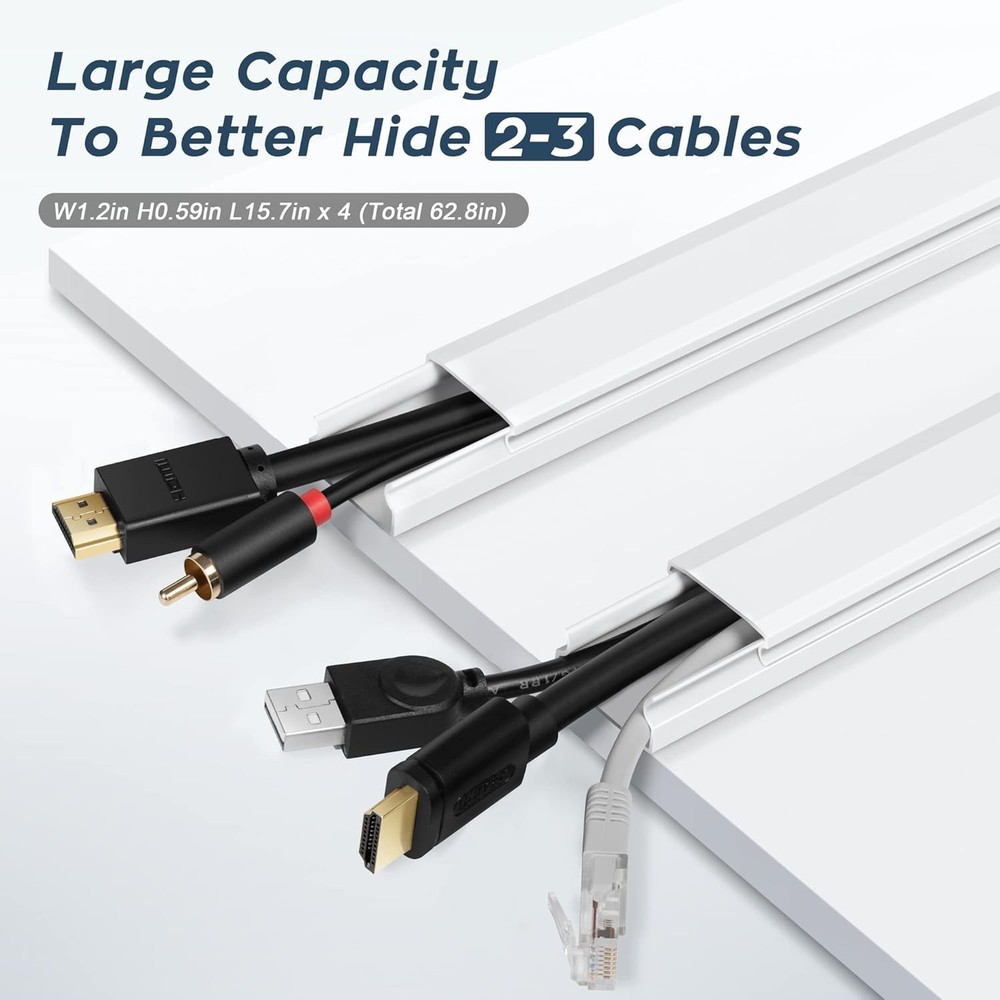 62.8in Cable Cover Wall, White Wire for Paintable Medium,