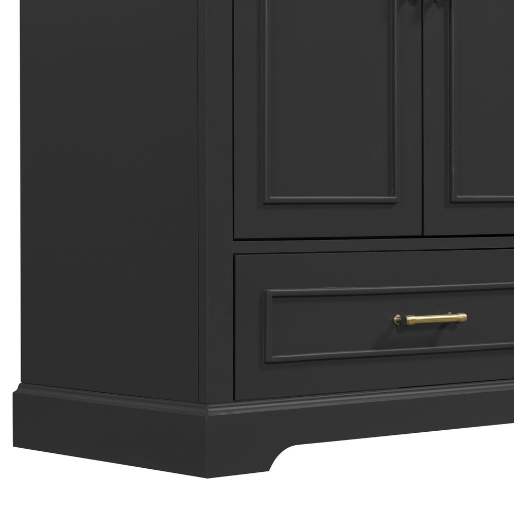 30" Bathroom Vanity w/ Sink, Black, Soft-Close Doors & Drawer, Solid Wood+MDF