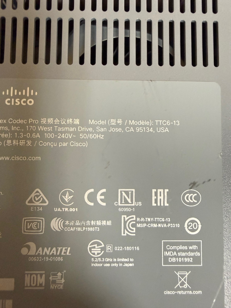 Cisco CS-CODEC-PRO+ Smartnet clean Conference Webex CS-KITPRO-K9 TTC6-13