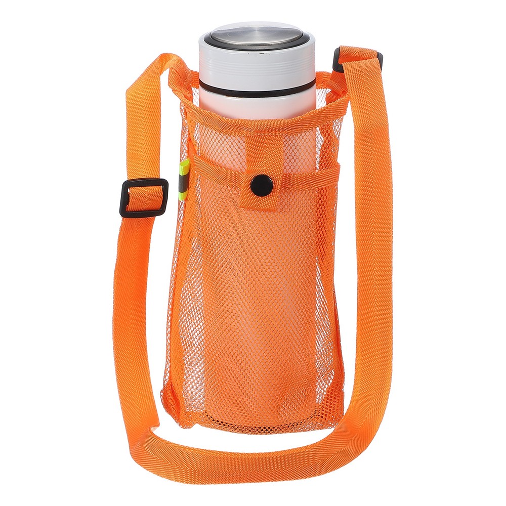 Water Bottle Carrier Mesh Sleeve with Strap, Orange