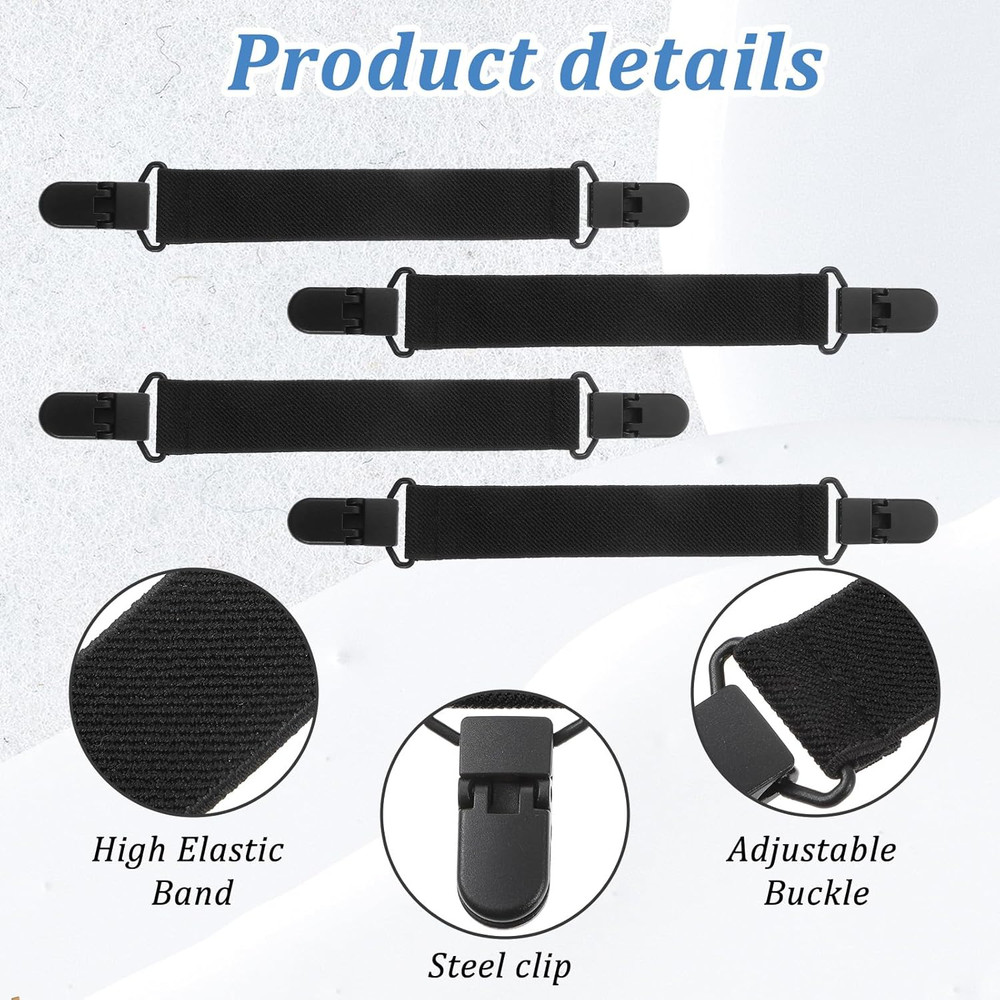 Adjustable Elastic Boot Straps with Clips for Tucking Pants - 4 Pack