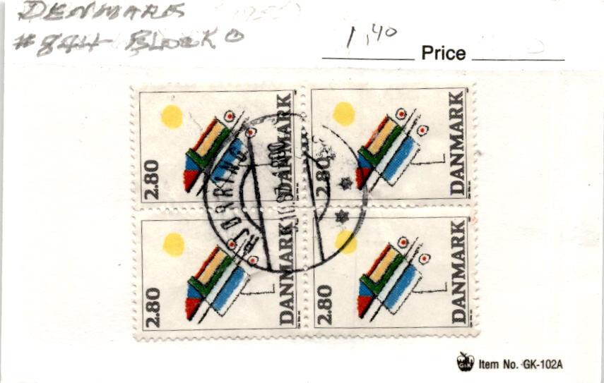 Denmark, Postage Stamp, #844 Block Used, 1987 Art (AB)