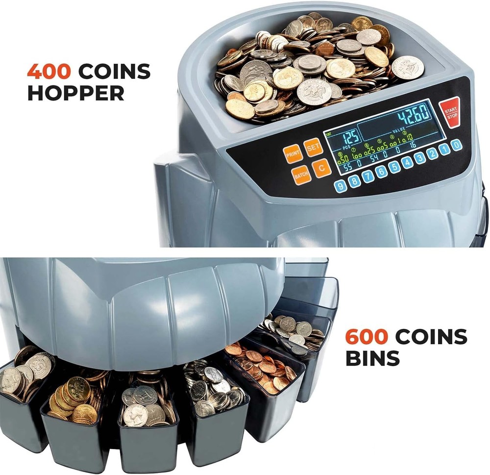 MUNBYN Coin Counter 6 Bin 250 Coins Per Min Machine