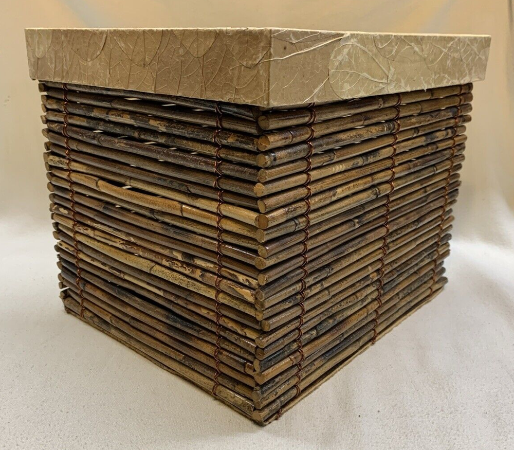 Decorative Bamboo & Copper Lidded Trinket Stash Box Lid Boho