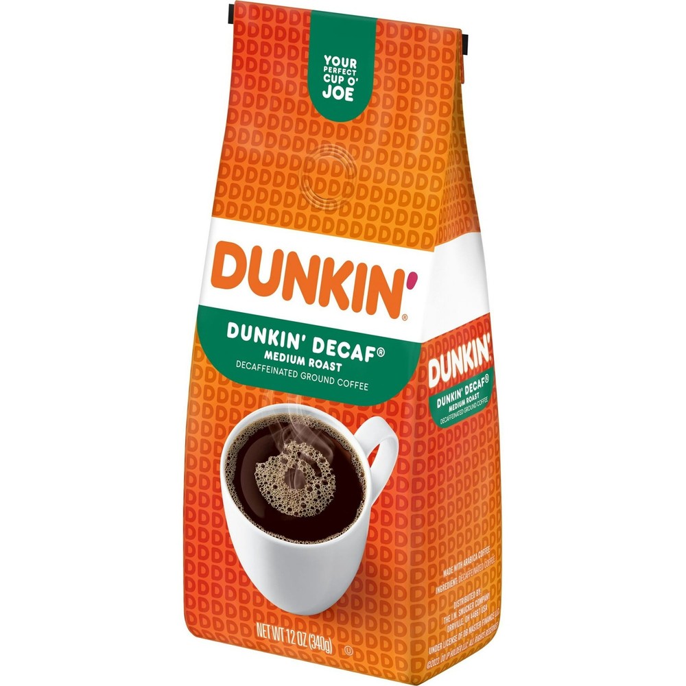 Dunkin’ Decaf Original Blend Ground Coffee, Medium Roast, 12oz, bag (2 PACK)