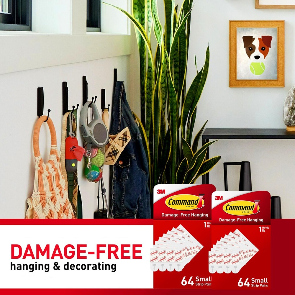 Command Small Refill Adhesive Strips, Damage Free 64 pairs, 2-pack, White