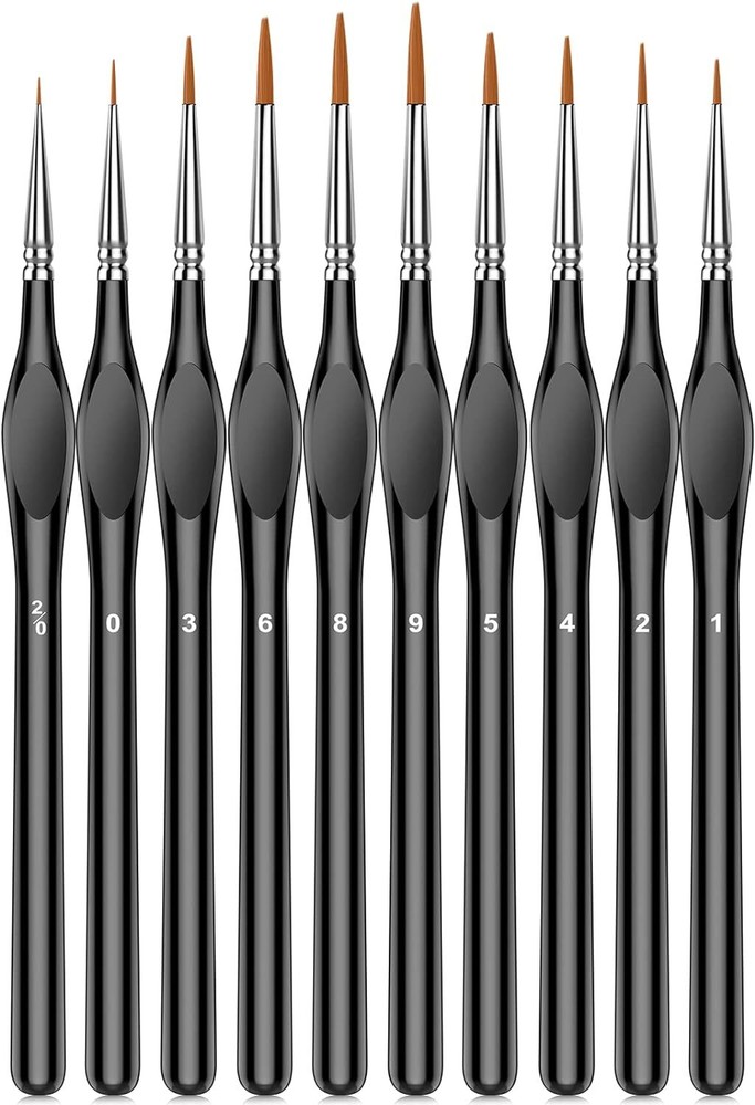 10Pcs Micro Paint Brushes Set with Triangular Handles - For Acrylic, Black