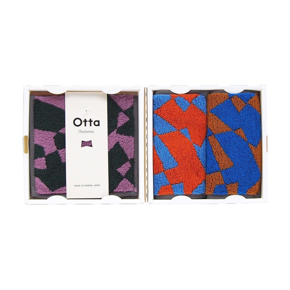 Otta Half Towel Handkerchief Bifold Type Orange Blue Green Same Pattern 3 Piece