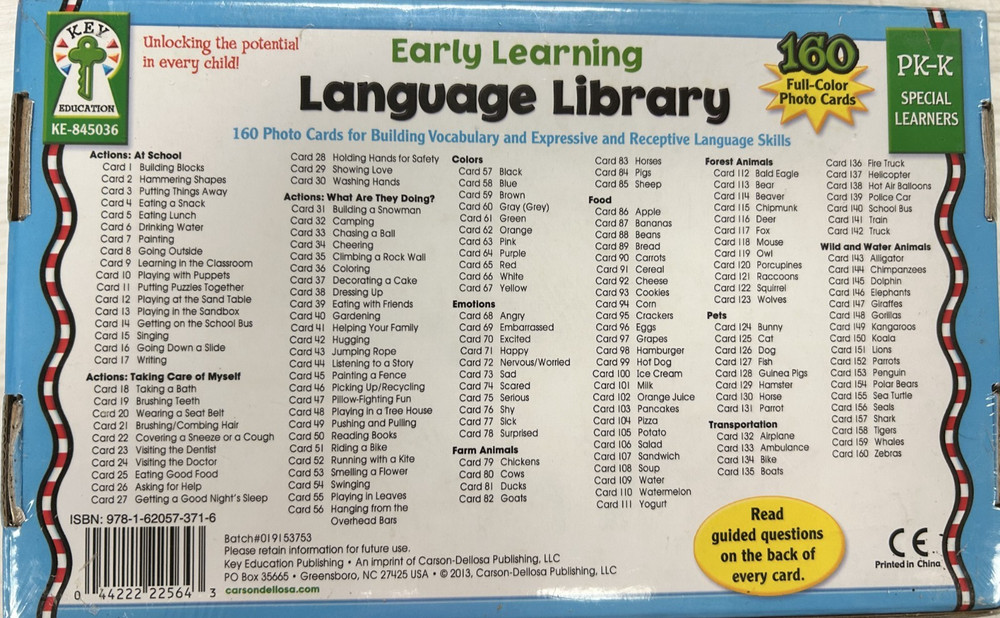 Early Learning Language Library Learning Cards PK-K (sealed)