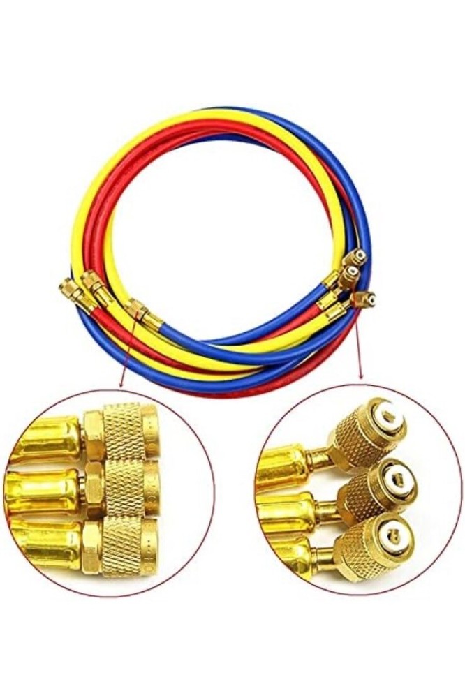 3 Brass Fitting Nuts 1/4 Inch Thread 60" Refrigeration Hose for Car HVAC Use