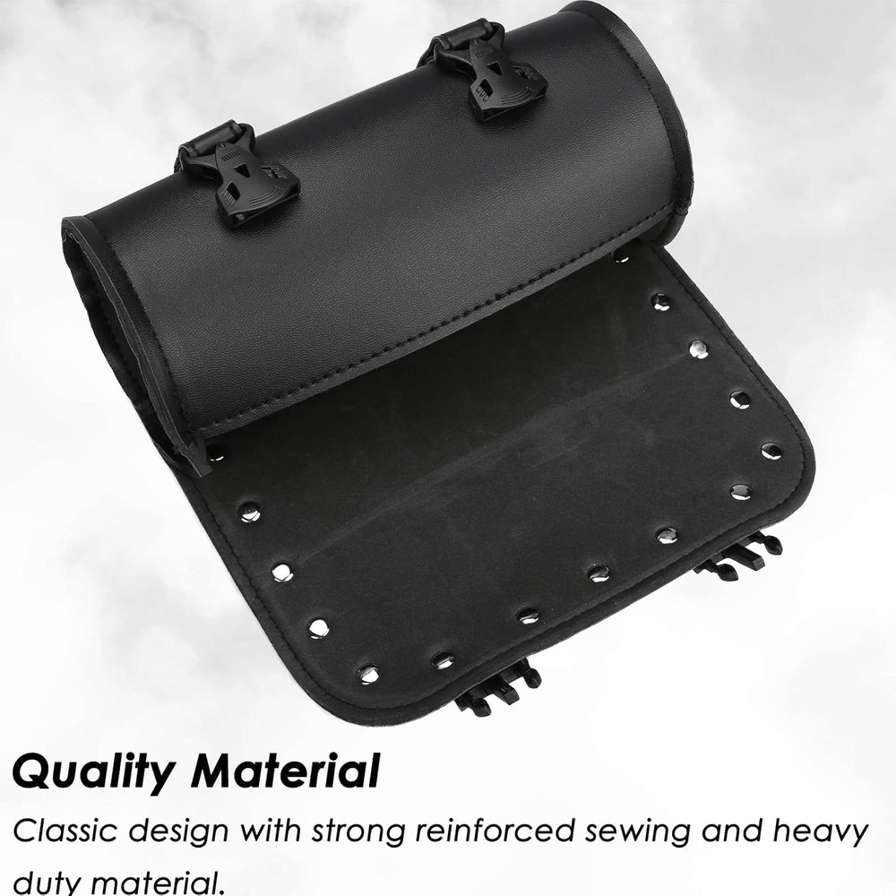 Neween Motorcycle Tool Bag PU Leather Universal Fork Handlebar Black