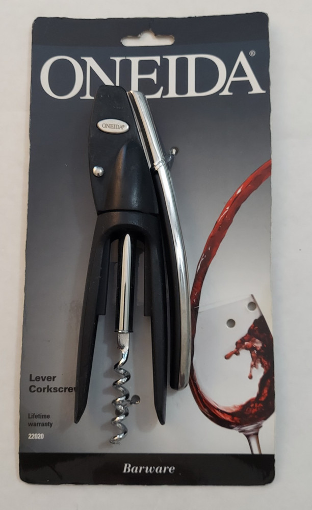 Oneida Barware Stainless Wine Bottle Opener Multi Purpose Lever Style Corkscrew