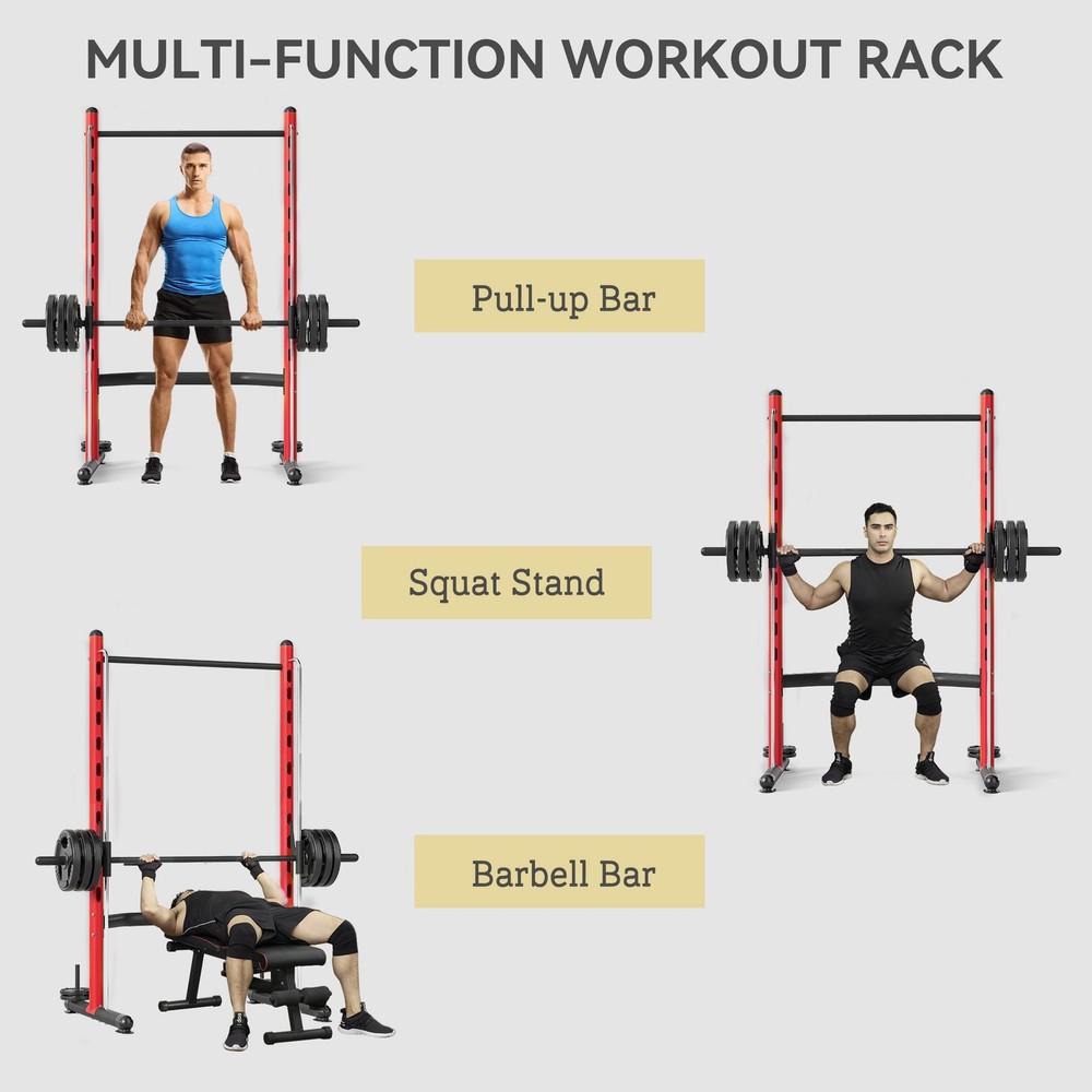 Soozier Adjustable Squat Rack with Pull Up Bar and Barbell Bar Bench Press