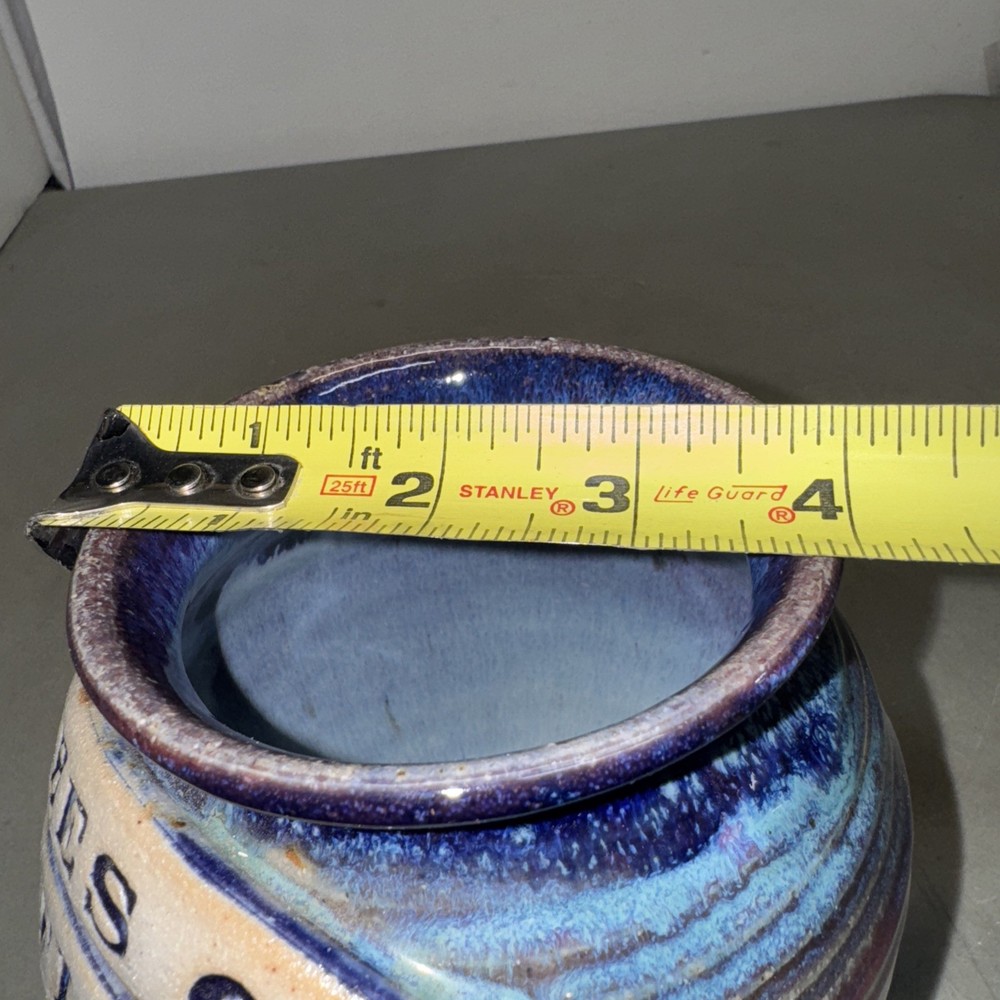 "Ashes of Difficult Bosses" Pottery Jar Stoneware Gift Blue Pot