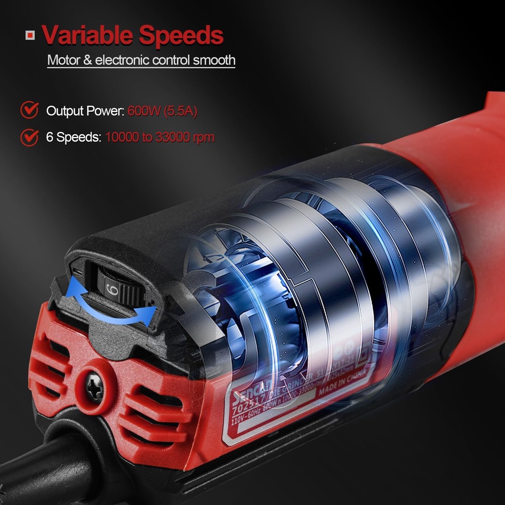 Die Grinder, 1/4" Variable Speed Corded Power Die Grinder, Heavy Duty End Gri...