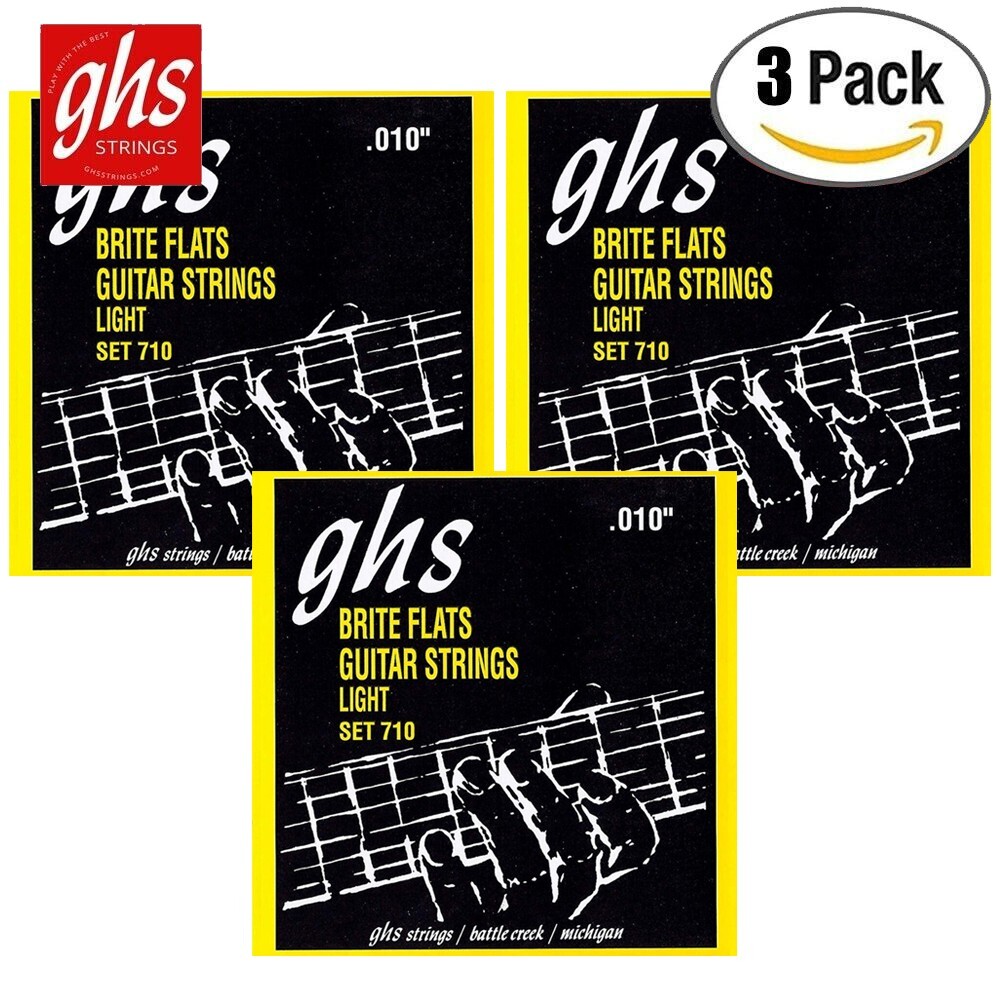 3-PACK GHS 710 Brite Flats Flatwound Light Electric Guitar Strings 10-46