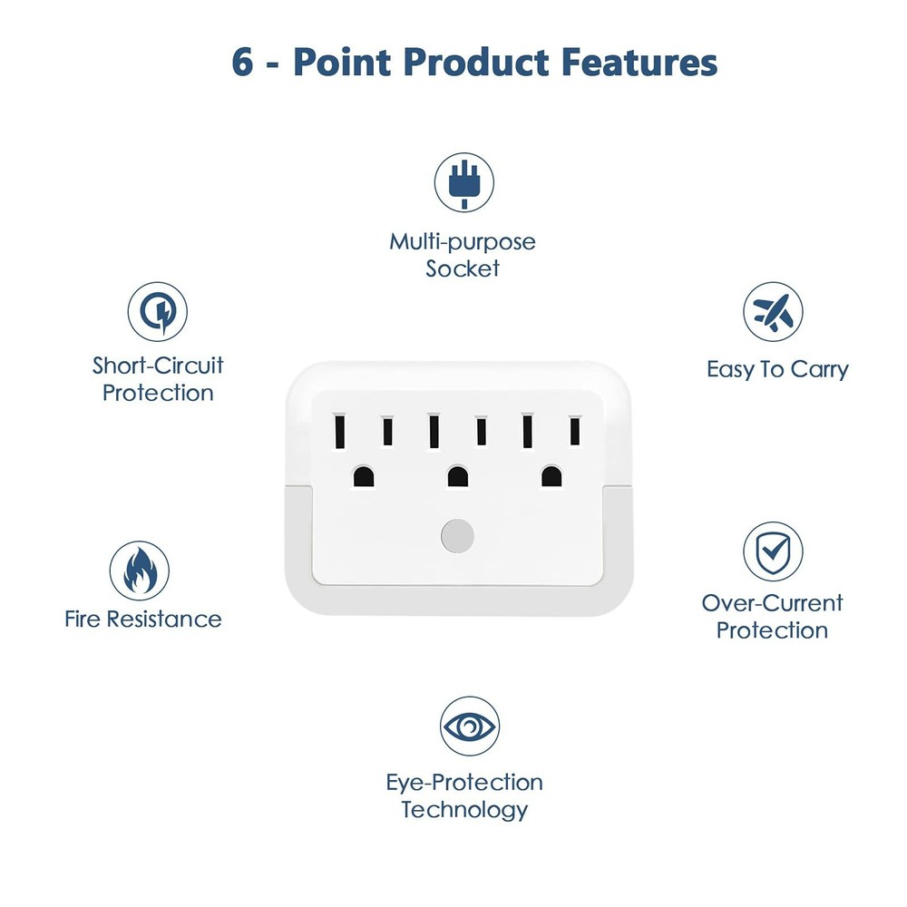 Multi Plug Wall Mount Outlet Adapter, Outlet Extender with Light-Sensing,Powe...