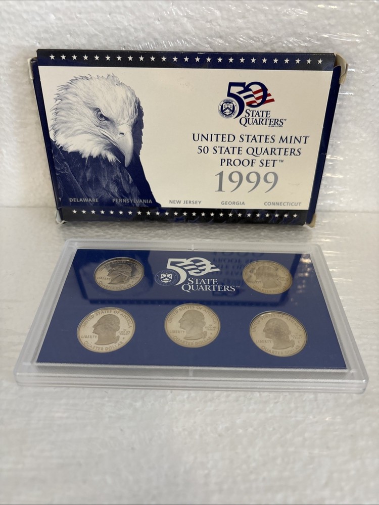 1999 Quarter Proof Set  5 Coin Set Box Has Damage