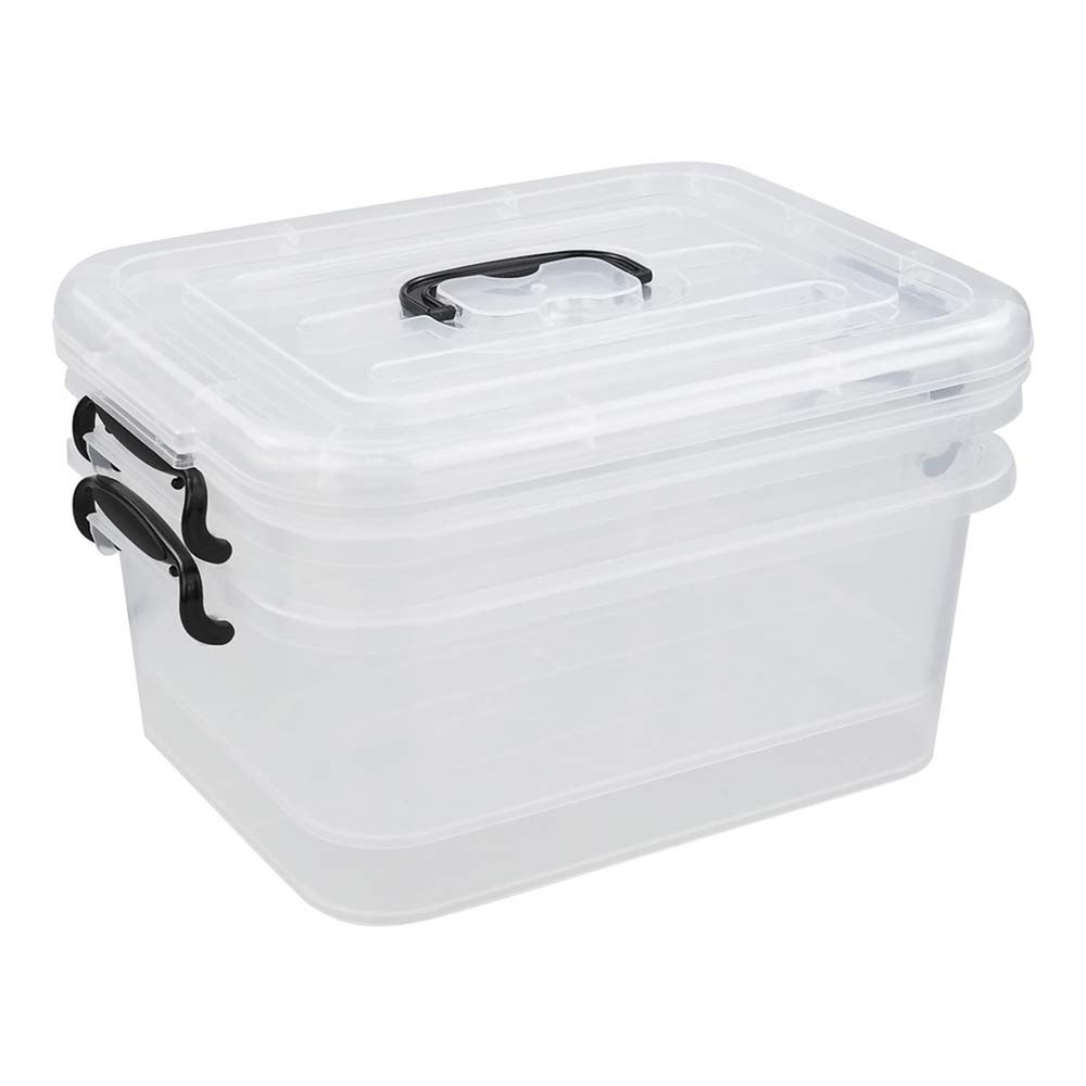 8 L Plastic Storage Boxes, Clear Storage Bin with Black Handle, 2-Pack 8 L