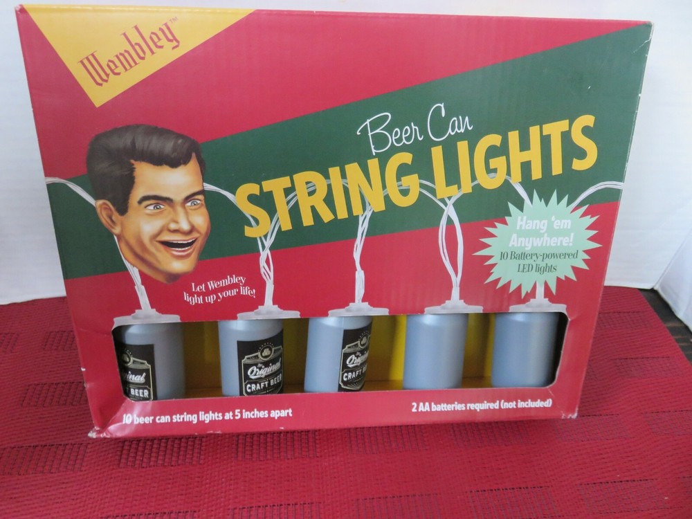 Wembley 10 Battery Powered LED Beer Can String Lights NIB