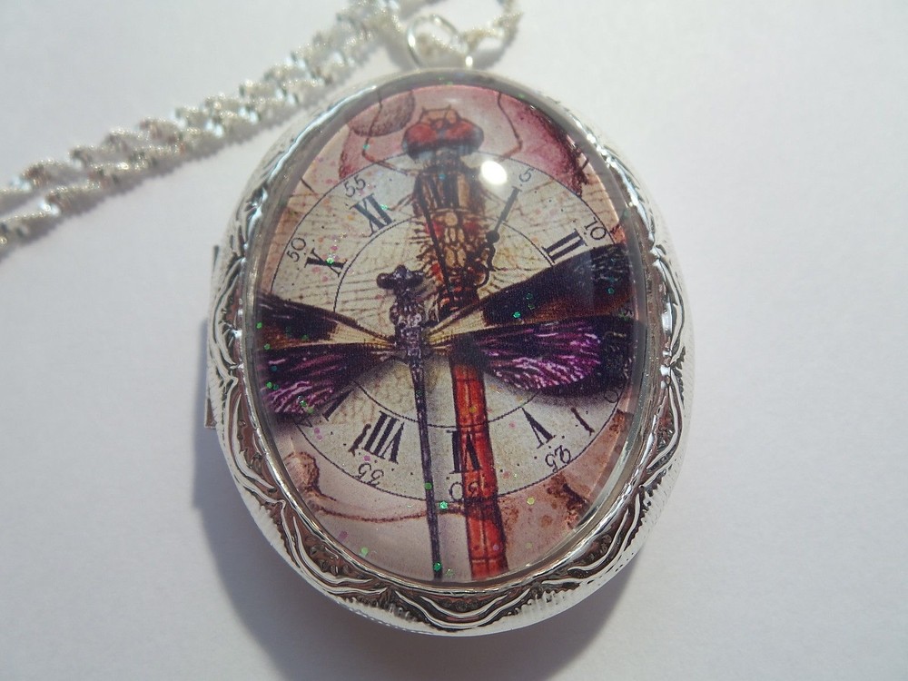 STEAMPUNK LOCKET DRAGONFLY TIME