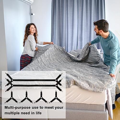 Bed Sheet Straps Fitted Bed Sheet Fasteners Clips Adjustable 6 Pack Black