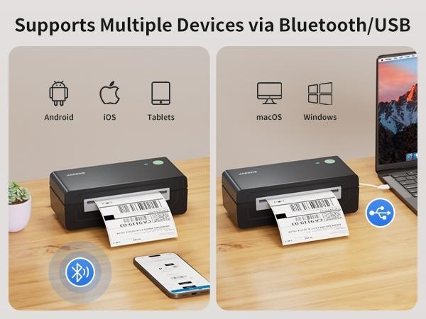 JADENS Shipping Label Printer, Bluetooth Wireless Thermal Label Printer