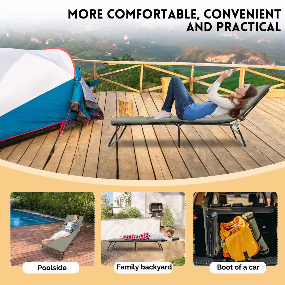 Folding Camping Cot for Adults, 5-Angle Adjustable Camping Cot Heavy Duty Outdoo