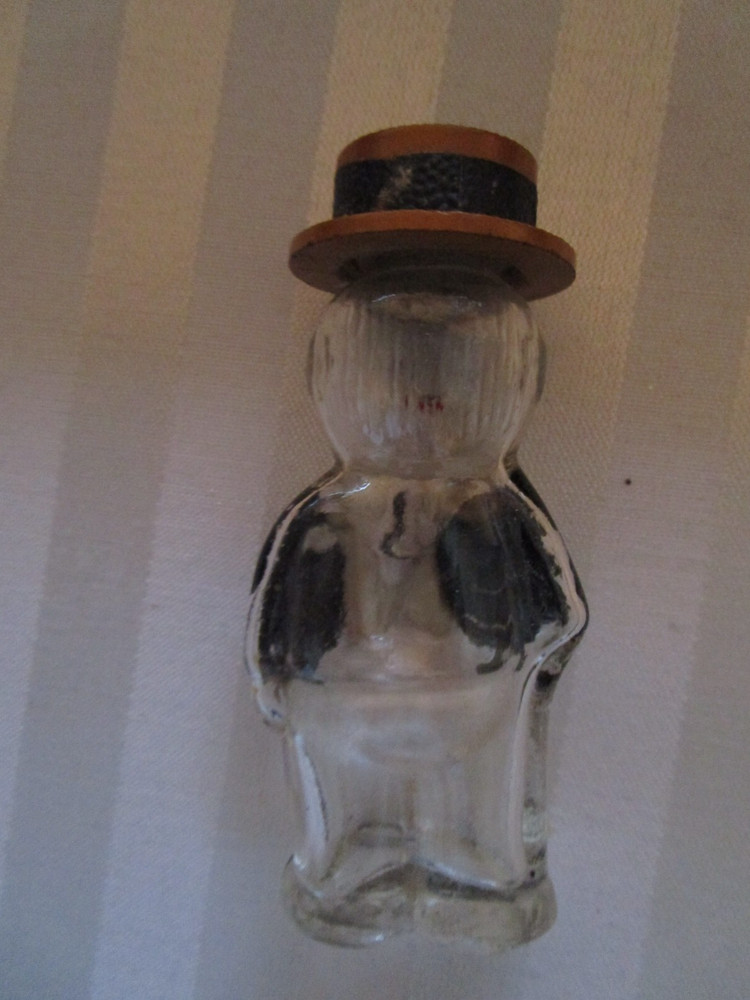 VINTAGE GLASS MAN WITH HAT CANDY CONTAINER