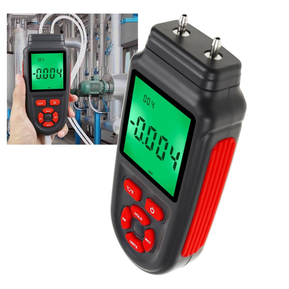 Dual Differential Gas Pressure Tester Manometer with Data Storage Function