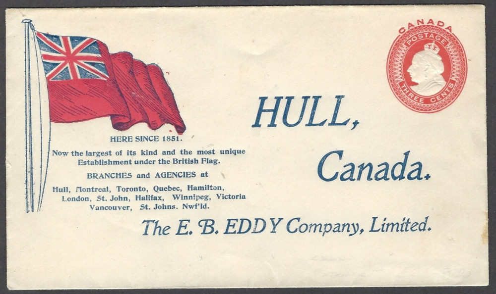 Canada circa 1899 E.B.Eddy Co. Patriotic flag Pre-printed envelope, Unsealed M