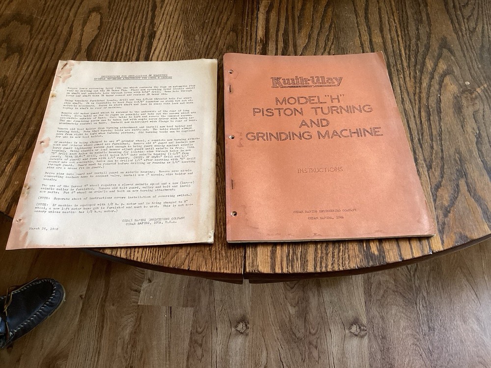 Kwik-Way Model “H” Piston Turning And Grinding Machine Instructions