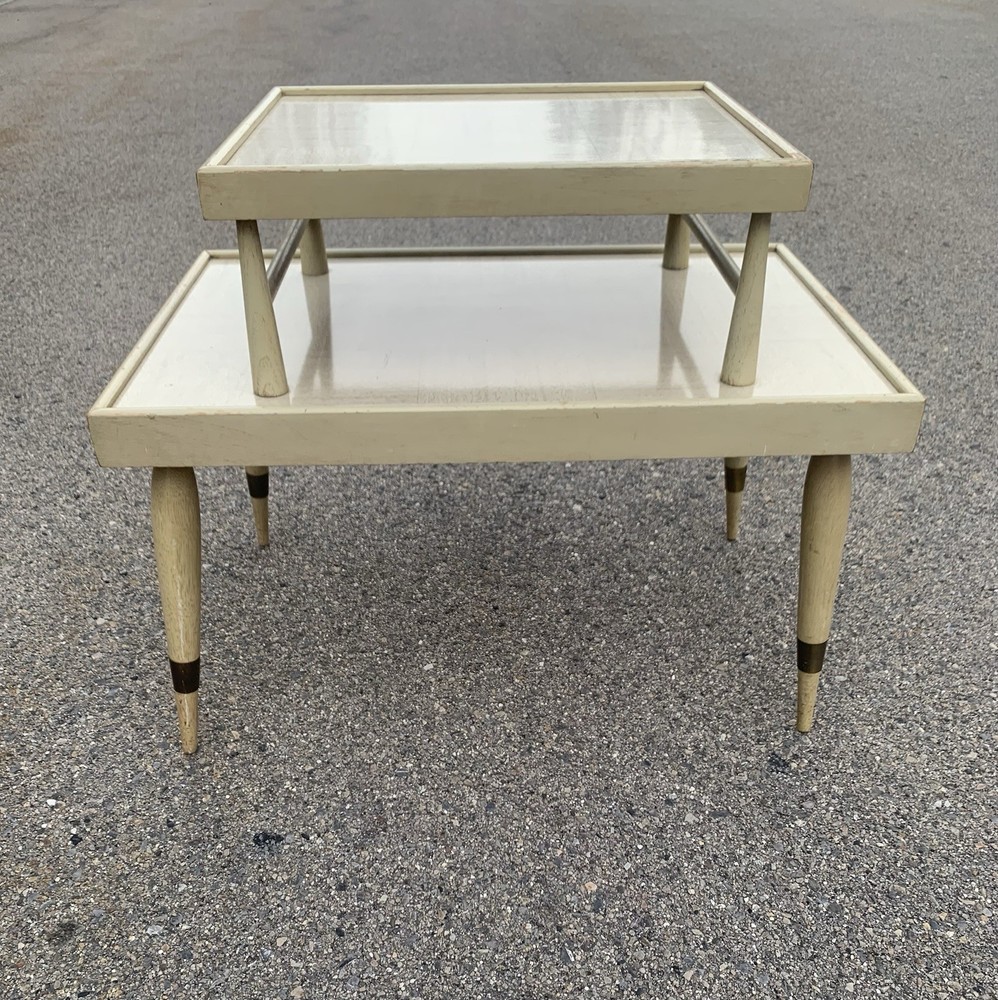 Vintage MCM Blonde Two Tier Side Table