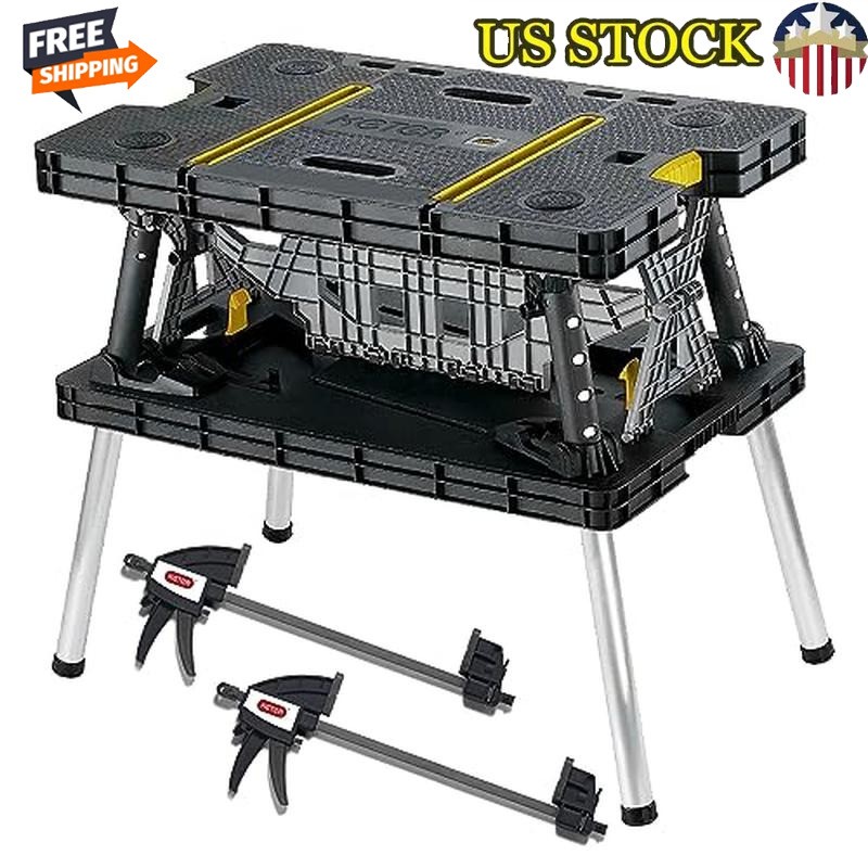 Folding Workbench Portable 1000lbs Weight Capacity Clamp Adjustable Storage New