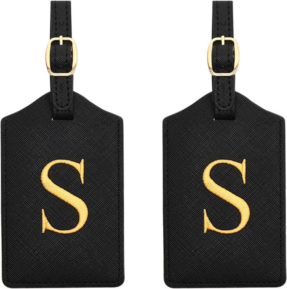 2 Pcs Initial Monogrammed PU Leather Embroidered Luggage Tags for Suitcases & Ba