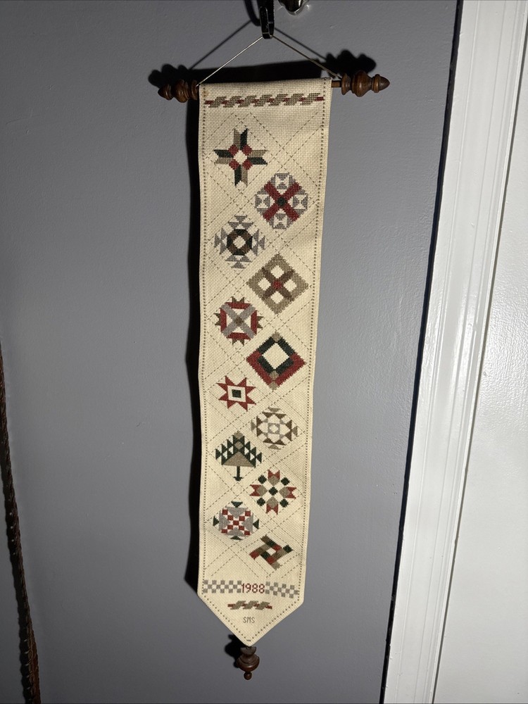 Vtg Thread Connections Needlepoint Sampler Wall Hanger Framed Decorative 1988