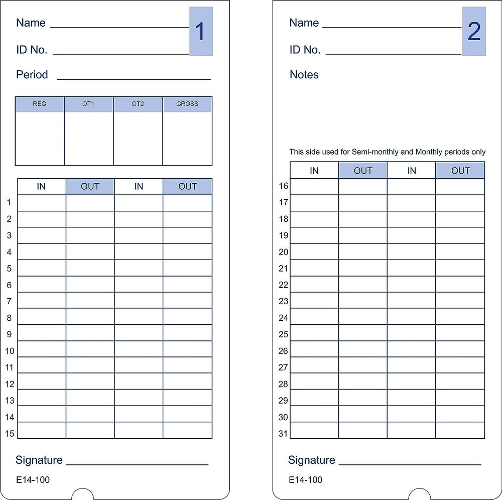 (200) LATHEM 400E TIME CLOCK CARDS, FORM E14