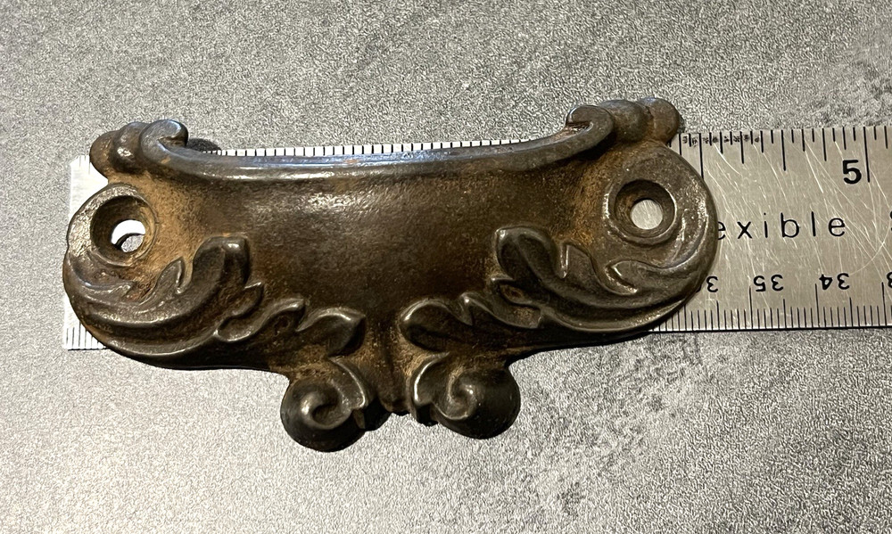 Vintage Antique Rustic Copper Tone Cast Iron Drawer Pull Handle Patina
