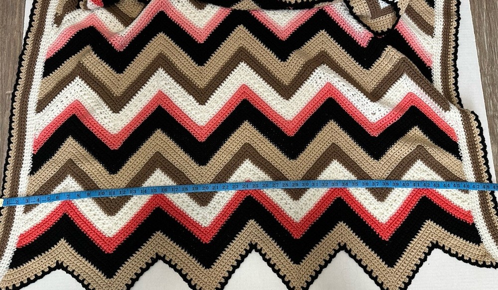 Handmade Crocheted Afghan Blanket Chevron Zigzag Pattern 72 X 49 Creams Pinks