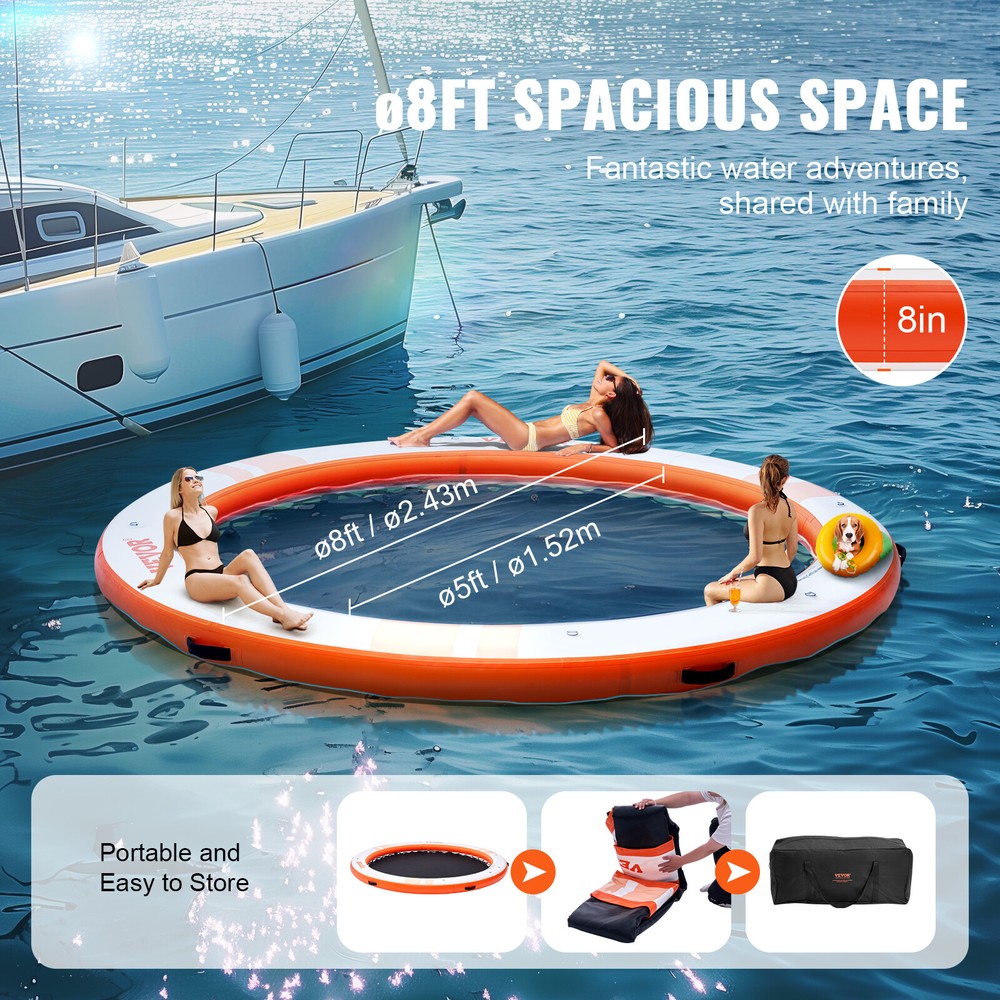 VEVOR Inflatable Floating Dock ø8FT Water Dock Platform with ø5FT Mesh Pool