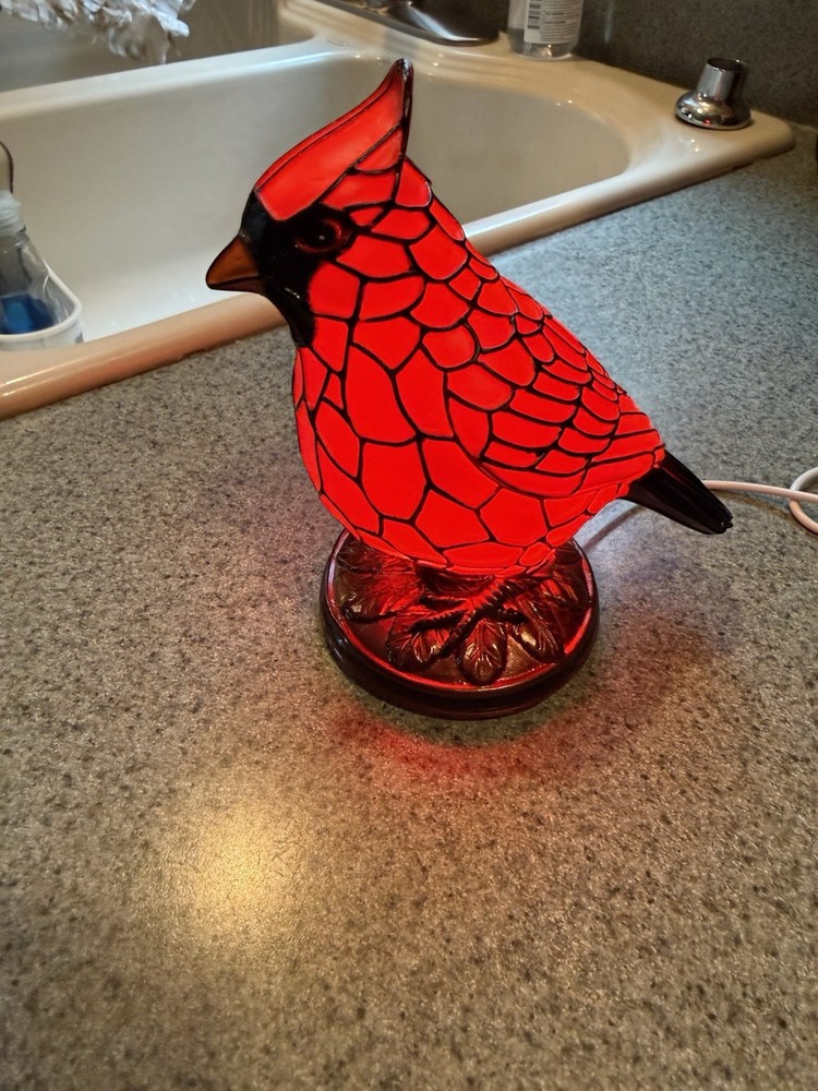 Red Cardinal Plastic LED Night Light W/Colorful Glow USB Powered Push Button