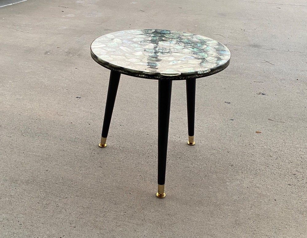 MCM Abalone Shell Inlay Accent Side Table Hollywood Regency