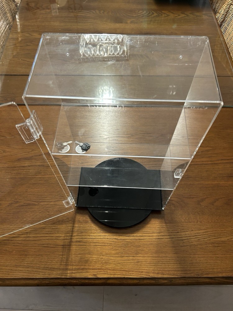 Acrylic Display Lockable 3 Tier With Rotating Base, Tabletop Or Wall Mount